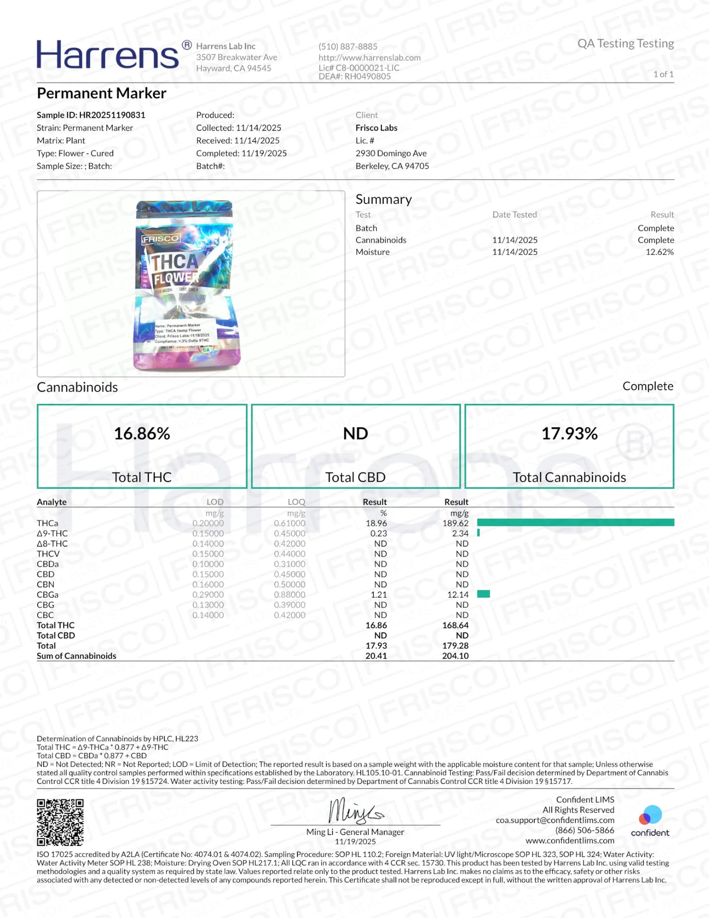 1/2 Pound - Permanent Marker THCA Strain Frisco Labs