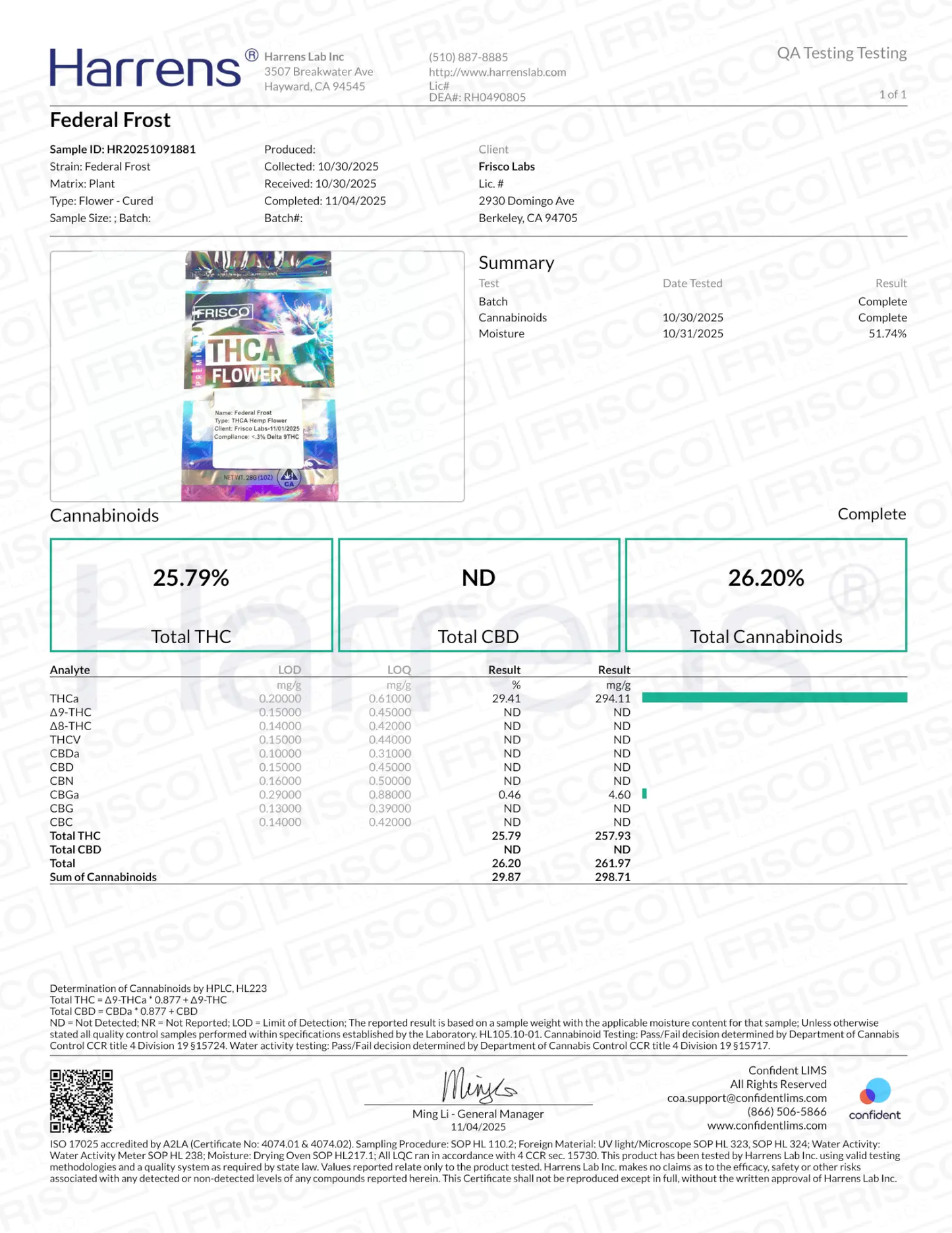 1 Pound - Federal Frost THCA Strain Frisco Labs