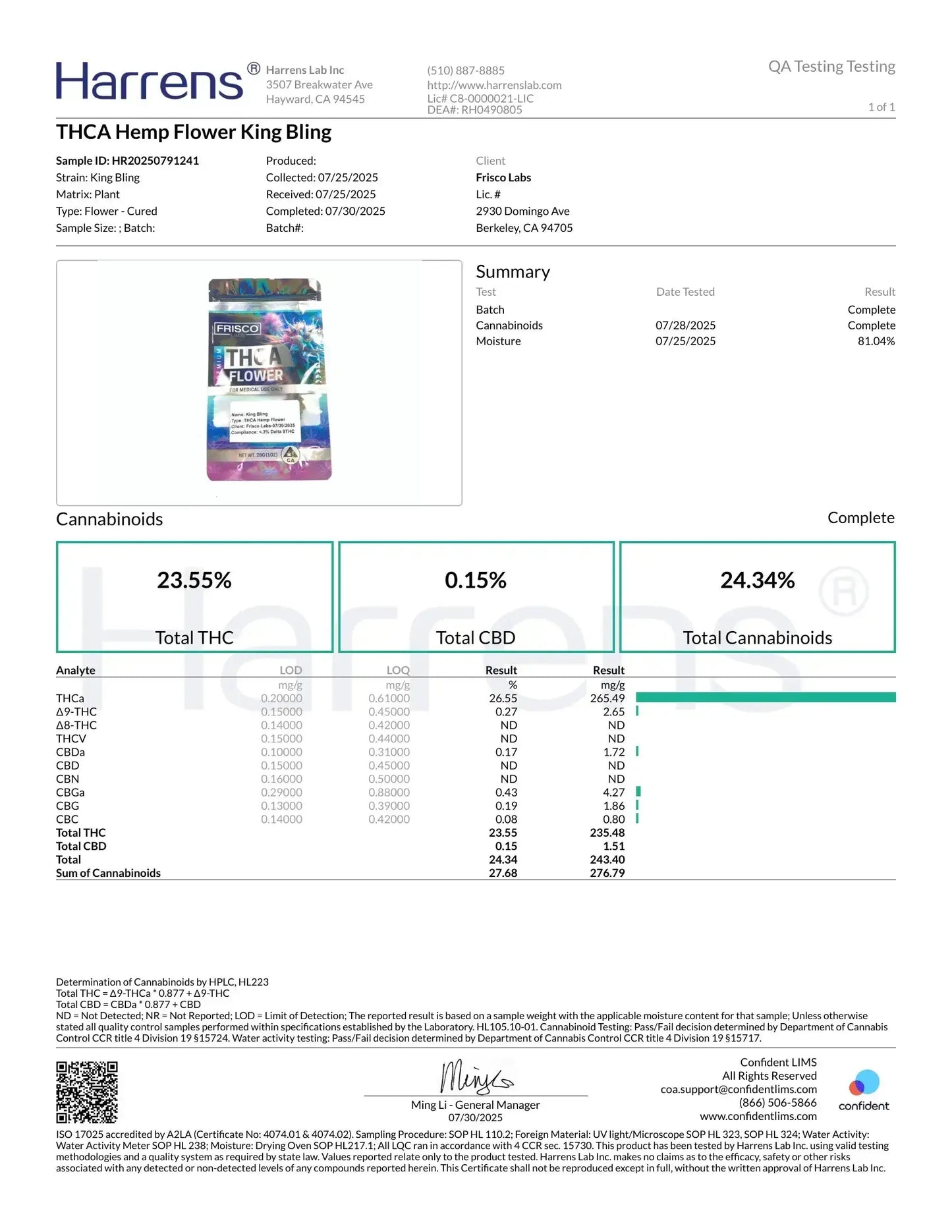 1 oz - King Bling THCA Strain (Small) Frisco Labs