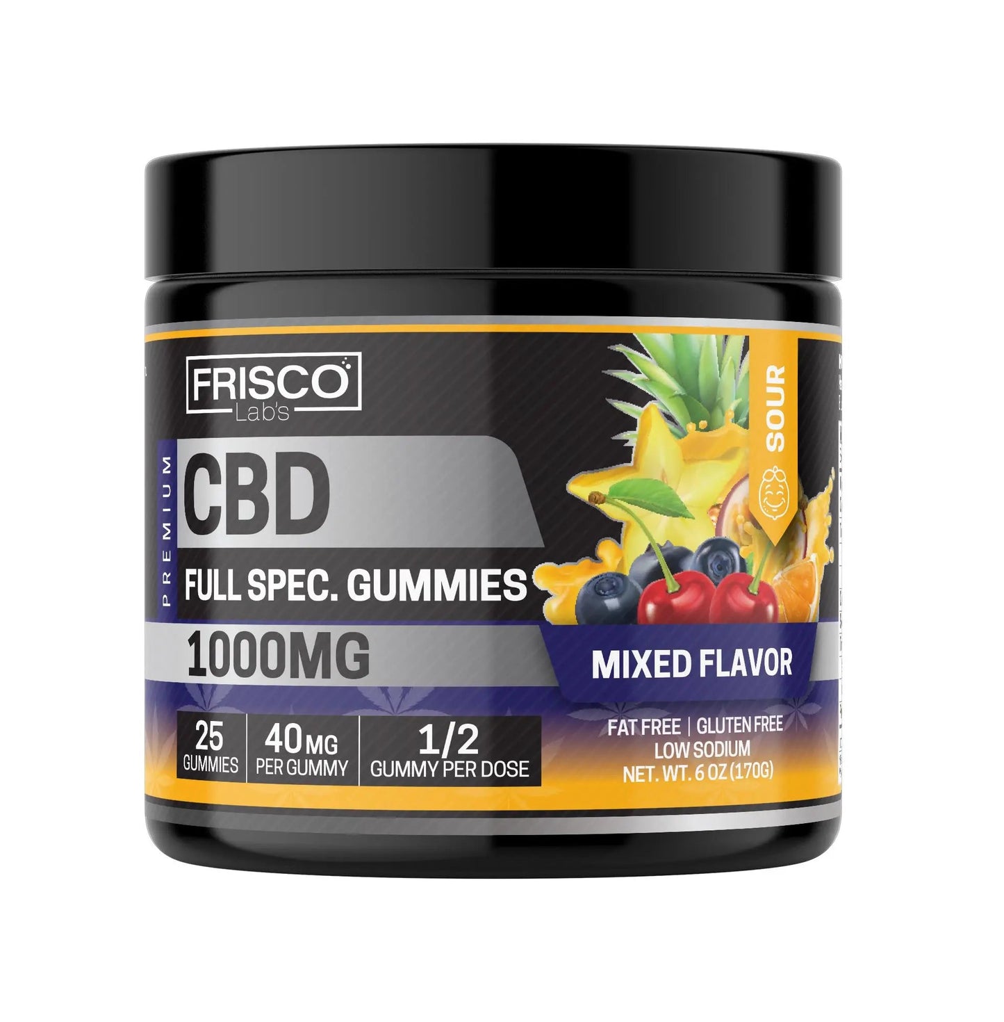 Full Spec. CBD Gummies, Mix Flavor Sour - 1000mg | 25 Pcs Gummies Frisco Labs