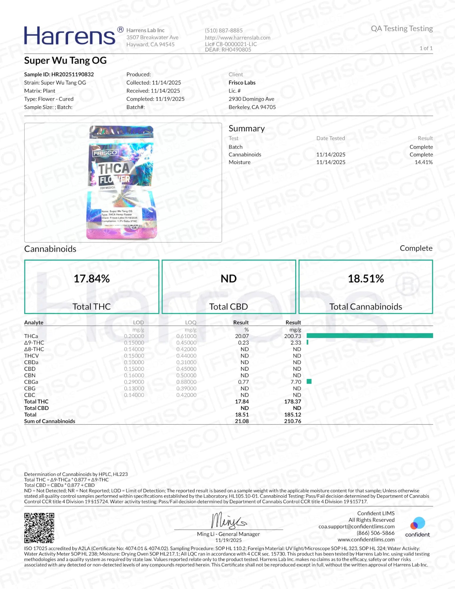 1/2 Pound -  Super Wu Tang OG Strain Frisco Labs