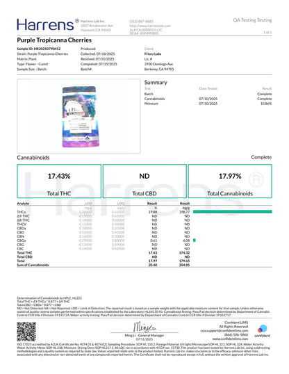 1/4 Pound - AAA Purple Tropicanna Cherries THCA Frisco Labs