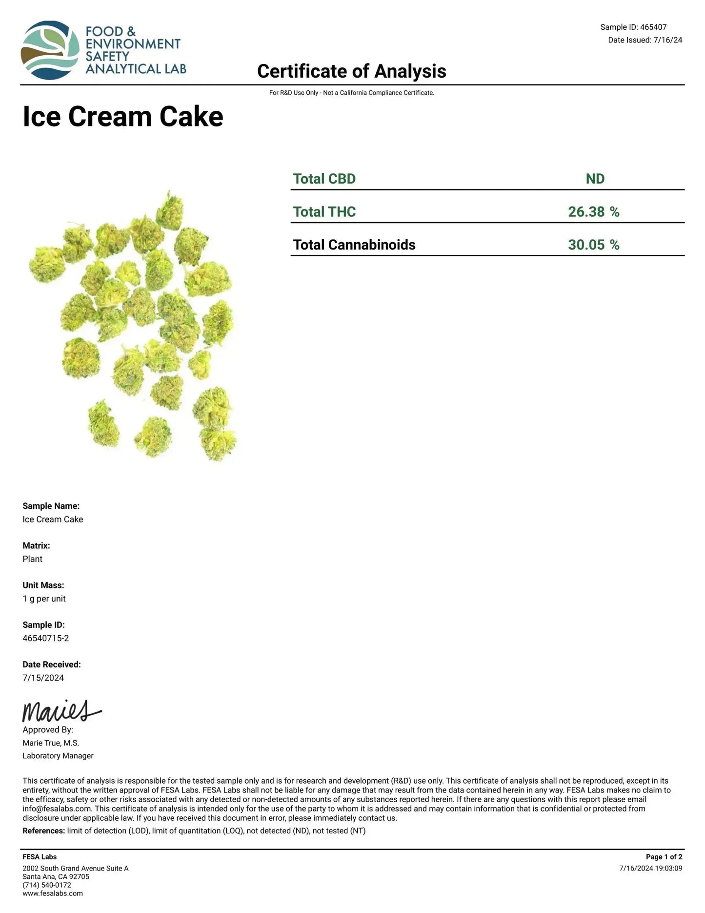 1 Pound - Exotic - Ice Cream Cake THCA Strain - FL Fulfillment Center