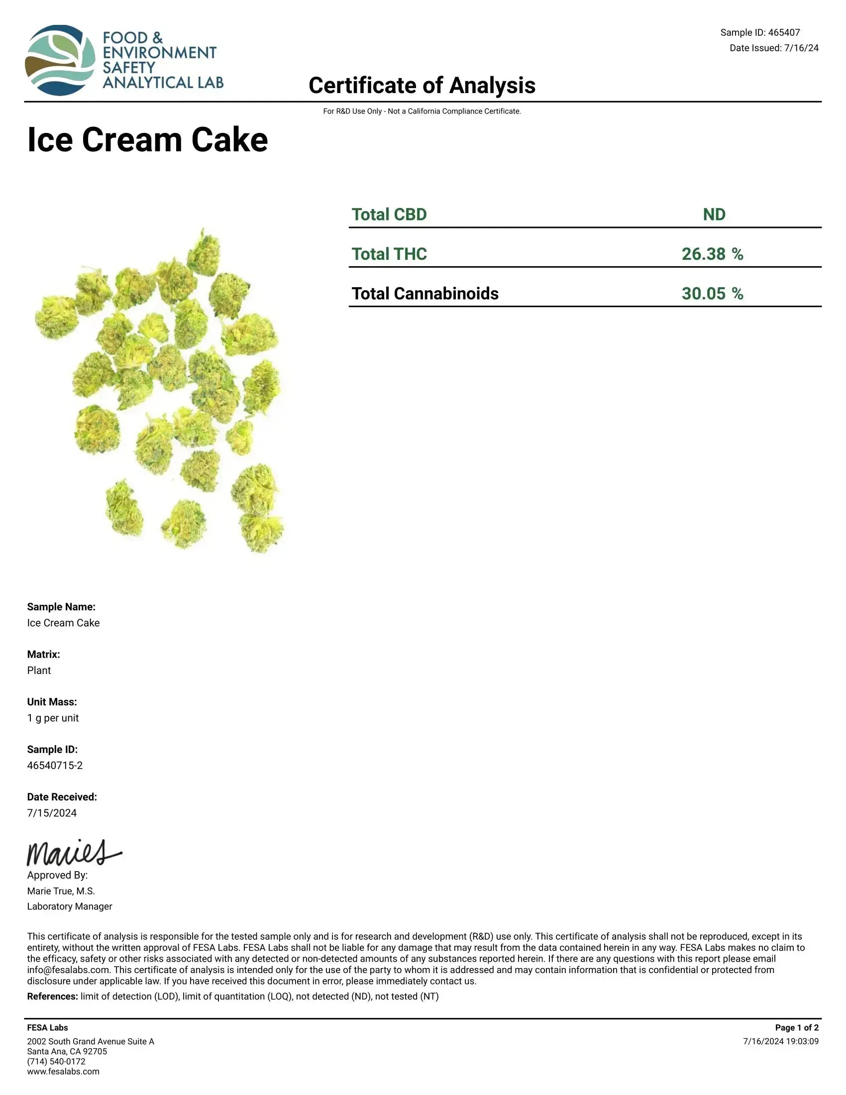 1 Pound - Exotic - Ice Cream Cake THCA Strain - FL Fulfillment Center