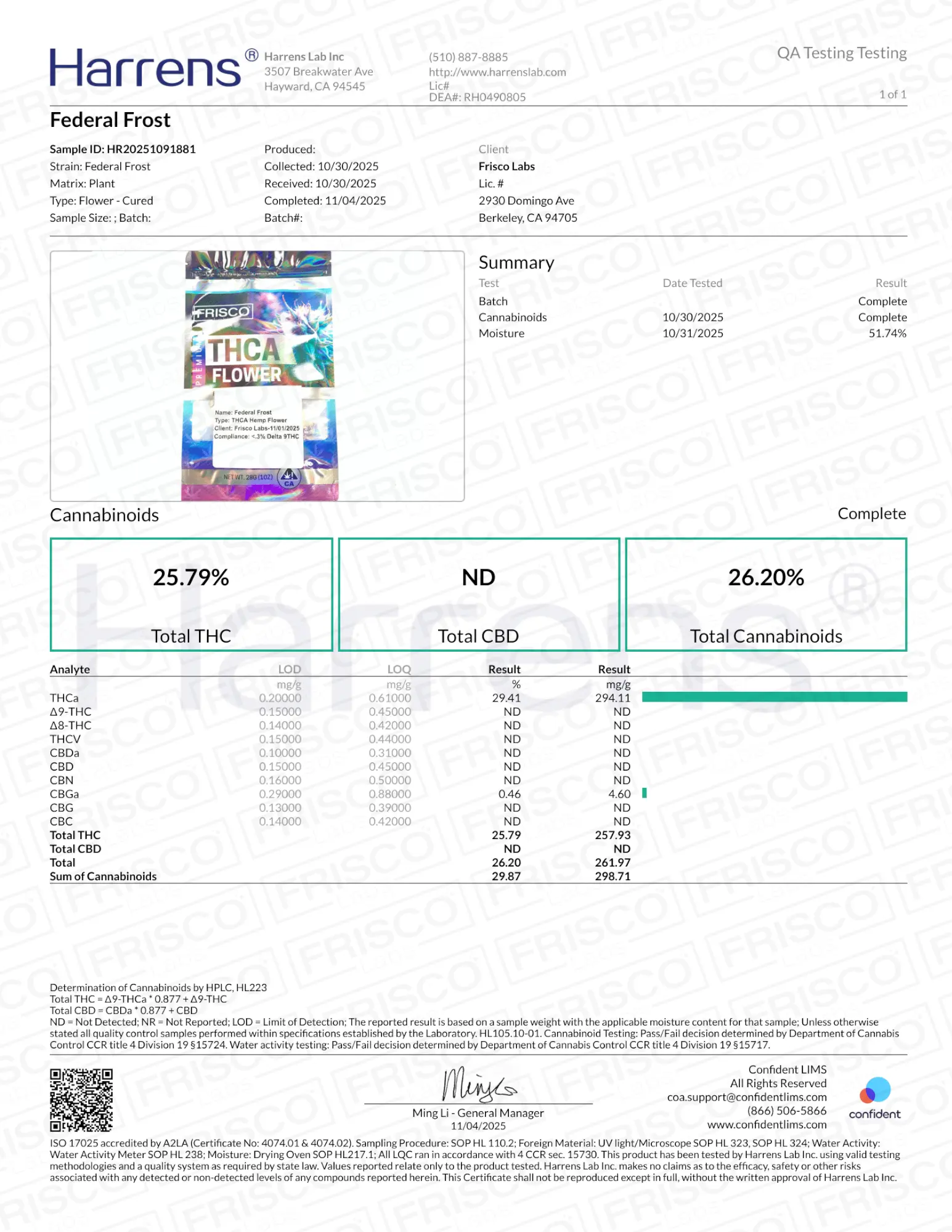 1 Pound - Federal Frost THCA Strain Frisco Labs