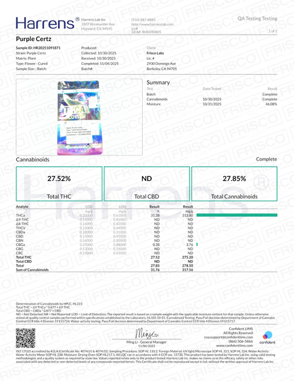 1 Pound - Purple Certz THCA Strain Frisco Labs