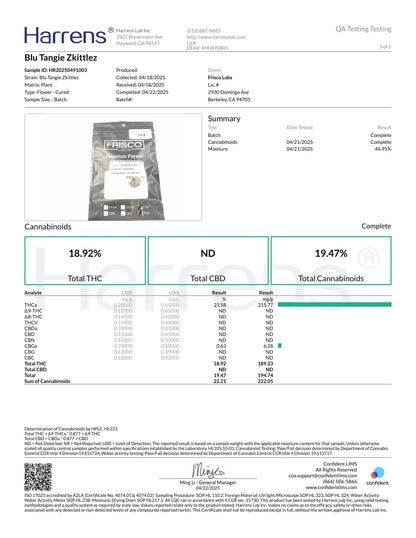 1 Pound - AAA Blue Tangie Zkittlez THCA Frisco Labs