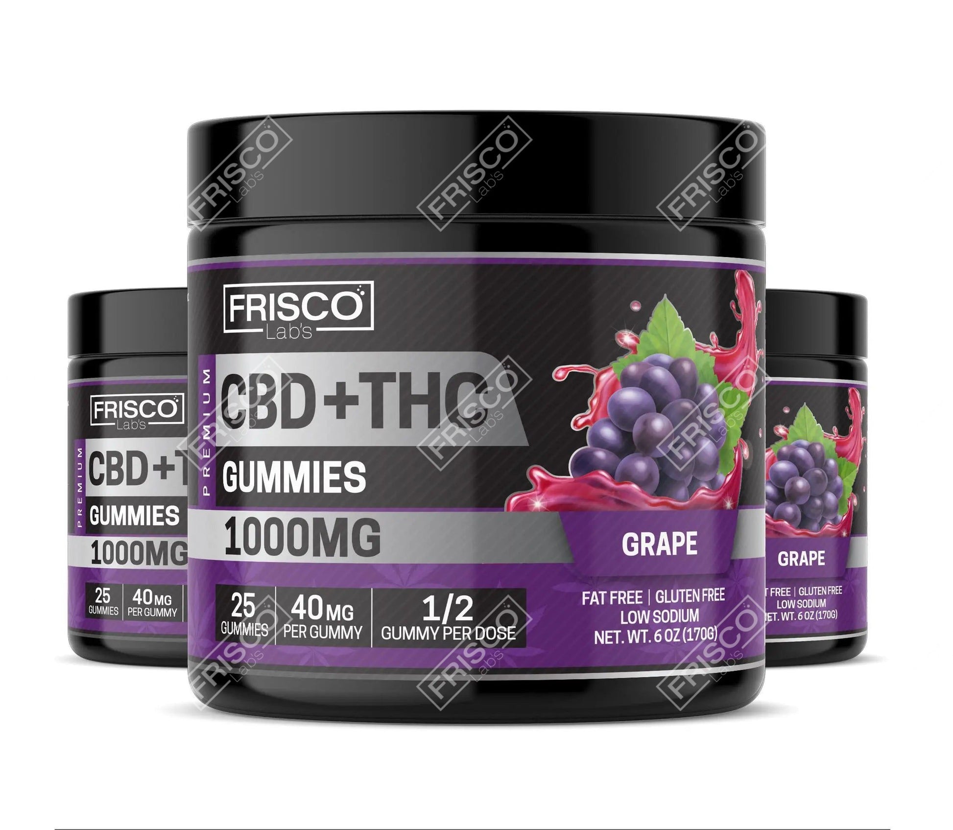 CBD+THC Gummies, Grape - 1000mg | 25 Pcs Gummies - Frisco Labs