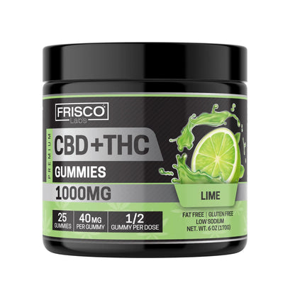 CBD+THC Gummies, Lime - 1000mg | 25 Pcs Gummies Frisco Labs