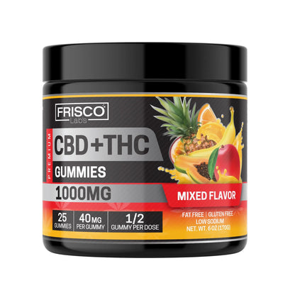 CBD+THC Gummies, Mix Flavor - 1000mg | 25 Pcs Gummies Frisco Labs
