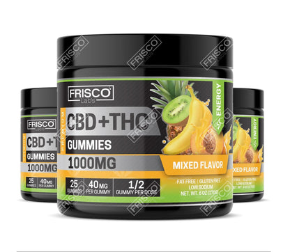 CBD+THC Gummies, Mix Flavor Energy - 1000mg | 25 Pcs Gummies Frisco Labs