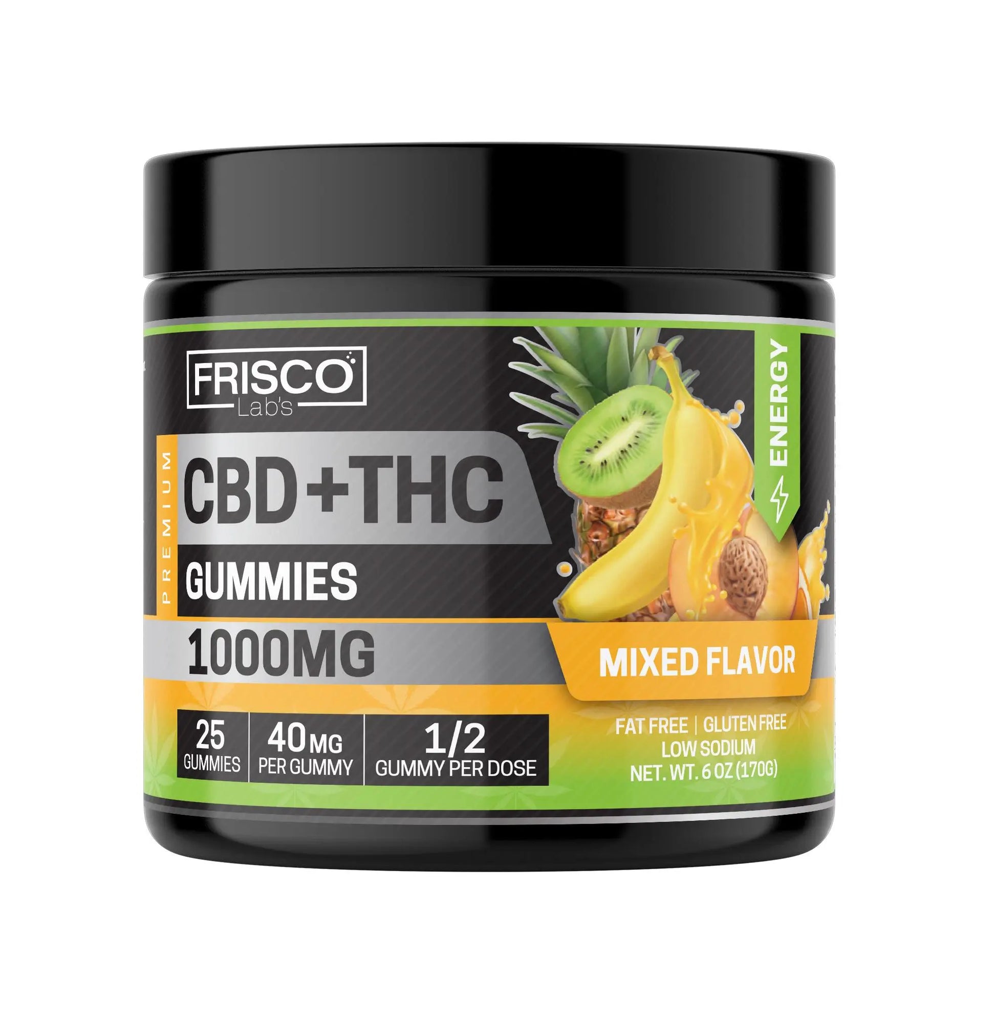 CBD+THC Gummies, Mix Flavor Energy - 1000mg | 25 Pcs Gummies Frisco Labs