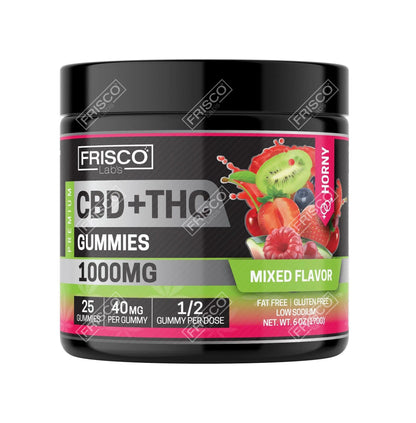 CBD+THC Gummies, Mix Flavor Horny- 1000mg | 25 Pcs Gummies Frisco Labs