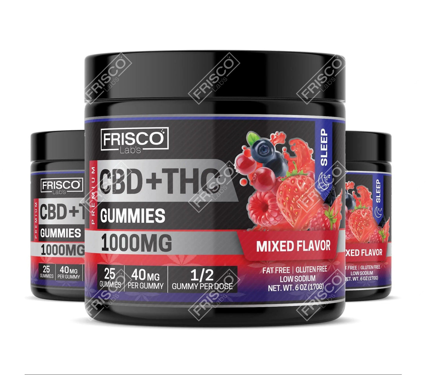 CBD+THC Gummies, Mix Flavor Sleep- 1000mg | 25 Pcs Gummies Frisco Labs