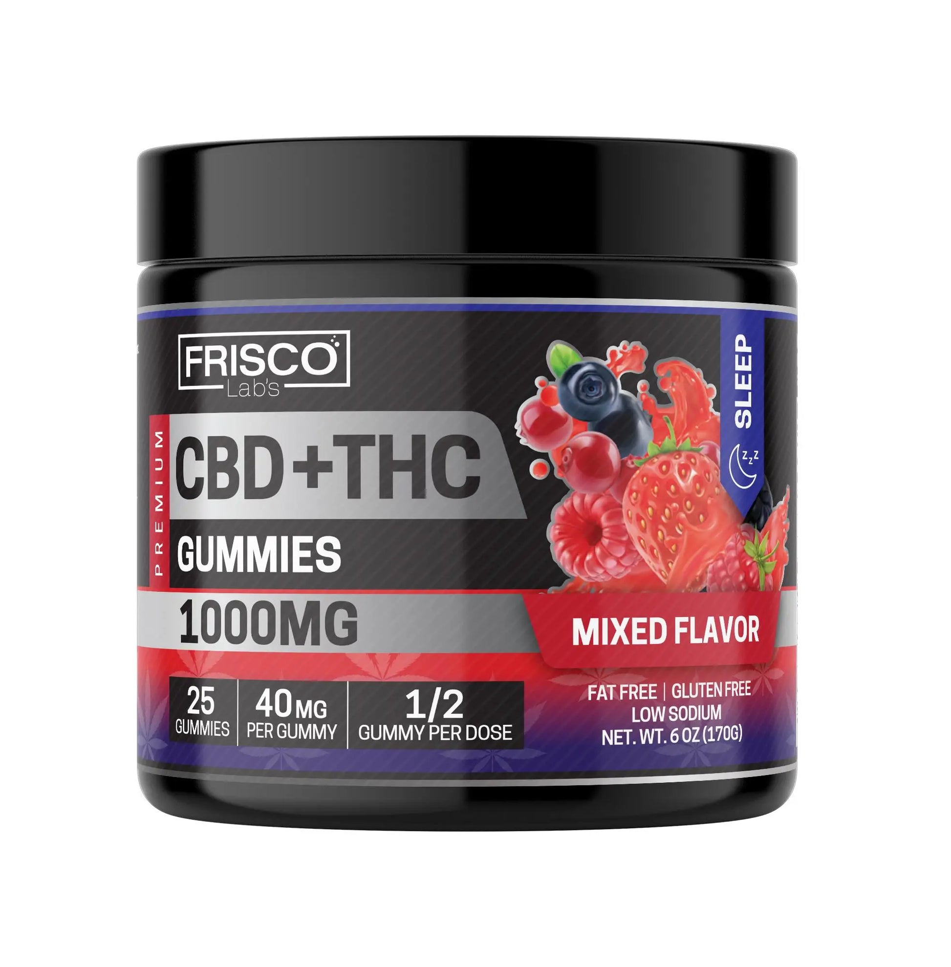 CBD+THC Gummies, Mix Flavor Sleep- 1000mg | 25 Pcs Gummies Frisco Labs