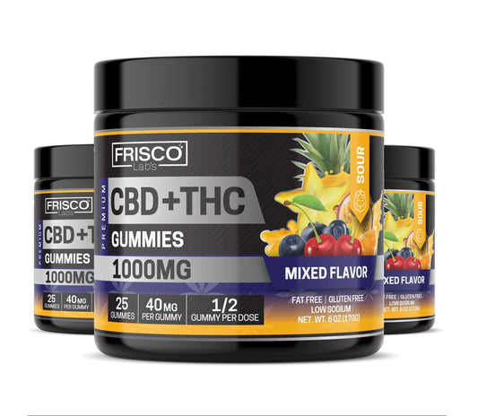 CBD+THC Gummies, Mix Flavor Sour- 1000mg | 25 Pcs Gummies Frisco Labs