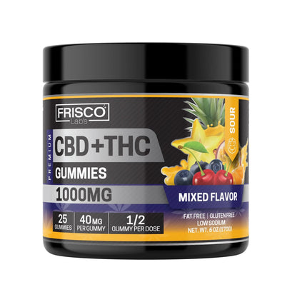 CBD+THC Gummies, Mix Flavor Sour- 1000mg | 25 Pcs Gummies Frisco Labs