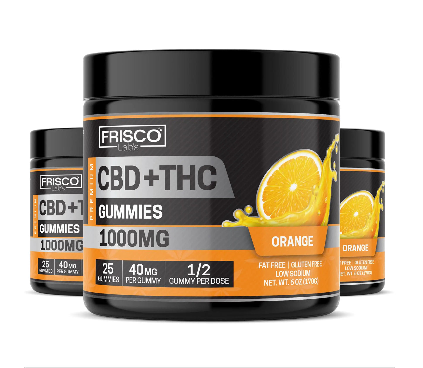 CBD+THC Gummies, Orange - 1000mg | 25 Pcs Gummies Frisco Labs