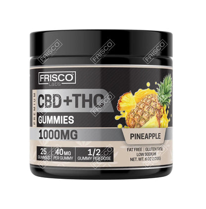 CBD+THC Gummies, Pineapple - 1000mg | 25 Pcs Gummies - Frisco Labs
