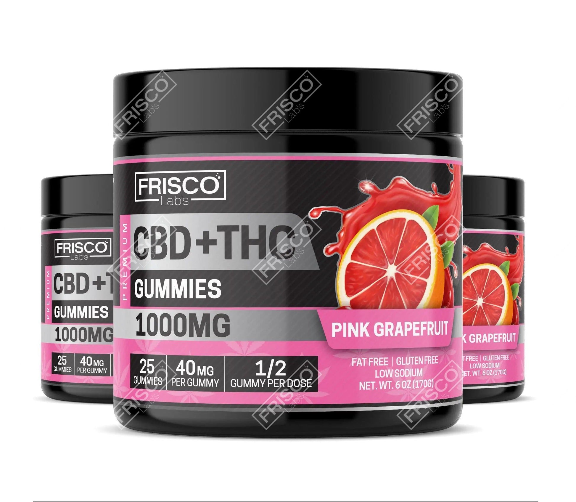 CBD+THC Gummies, Pink Grapefruit - 1000mg | 25 Pcs Gummies Frisco Labs