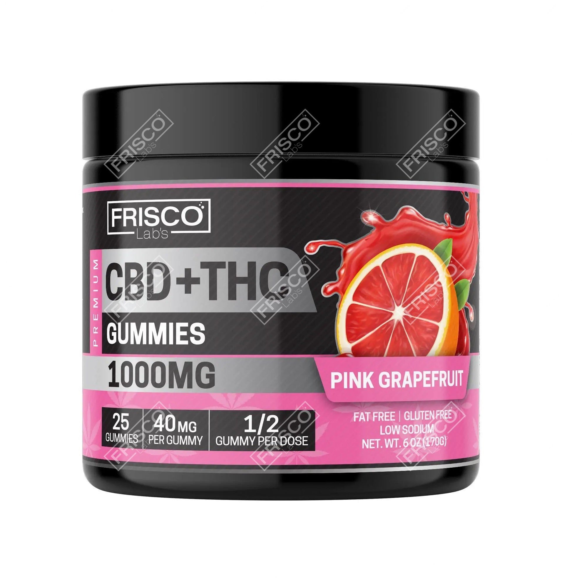 CBD+THC Gummies, Pink Grapefruit - 1000mg | 25 Pcs Gummies Frisco Labs