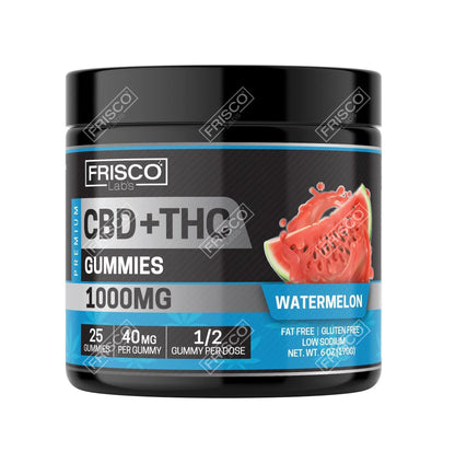 CBD+THC Gummies, Watermelon - 1000mg | 25 Pcs Gummies - Frisco Labs