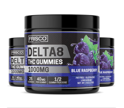 Delta 8 Gummies, Blue Raspberry - 1000mg | 25 Pcs Gummies - Frisco Labs