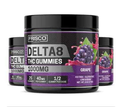 Delta 8 Gummies, Grape - 1000mg | 25 Pcs Gummies Frisco Labs