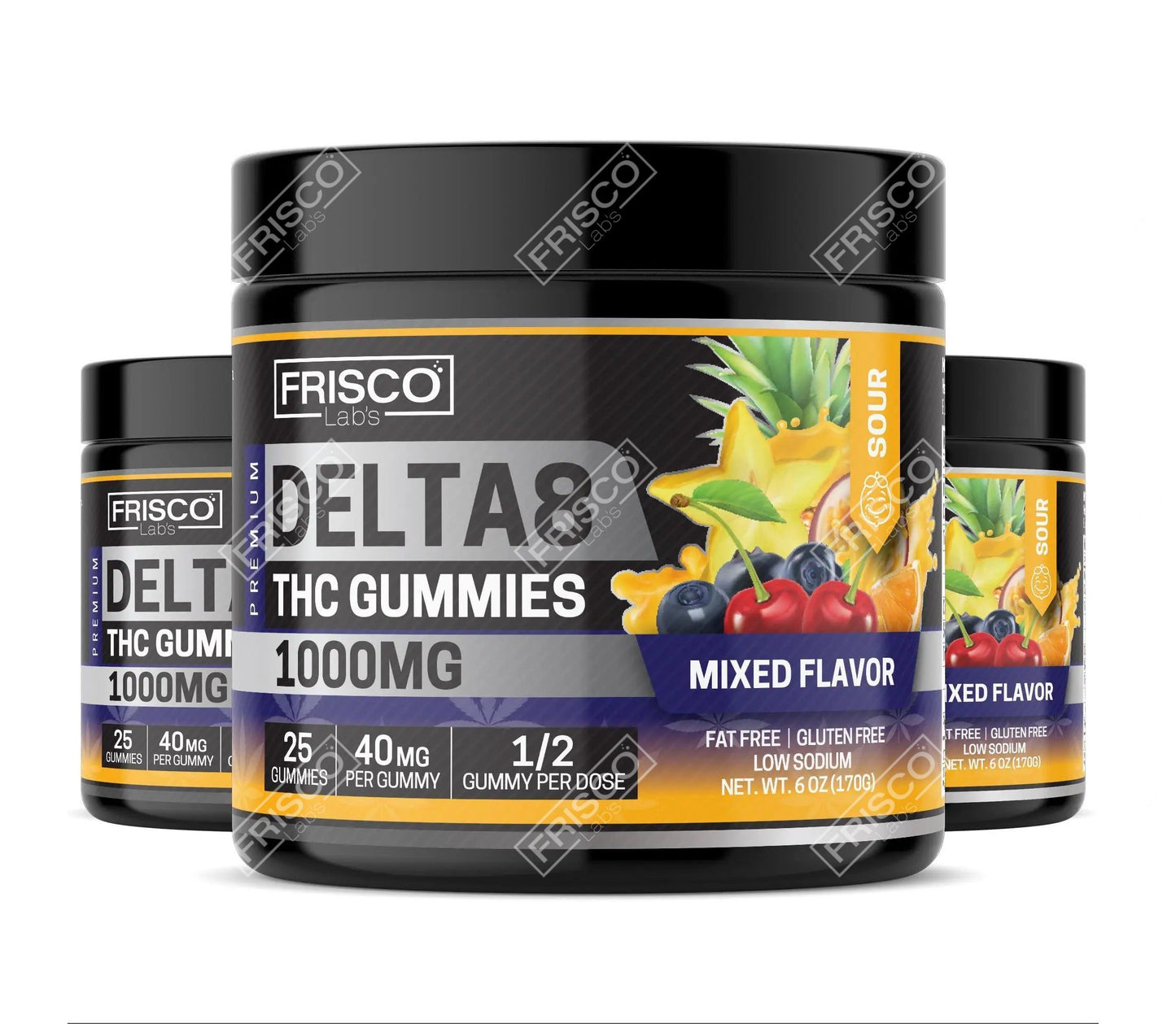Delta 8 Gummies, Mix Flavor Sour - 1000mg | 25 Pcs Gummies Frisco Labs