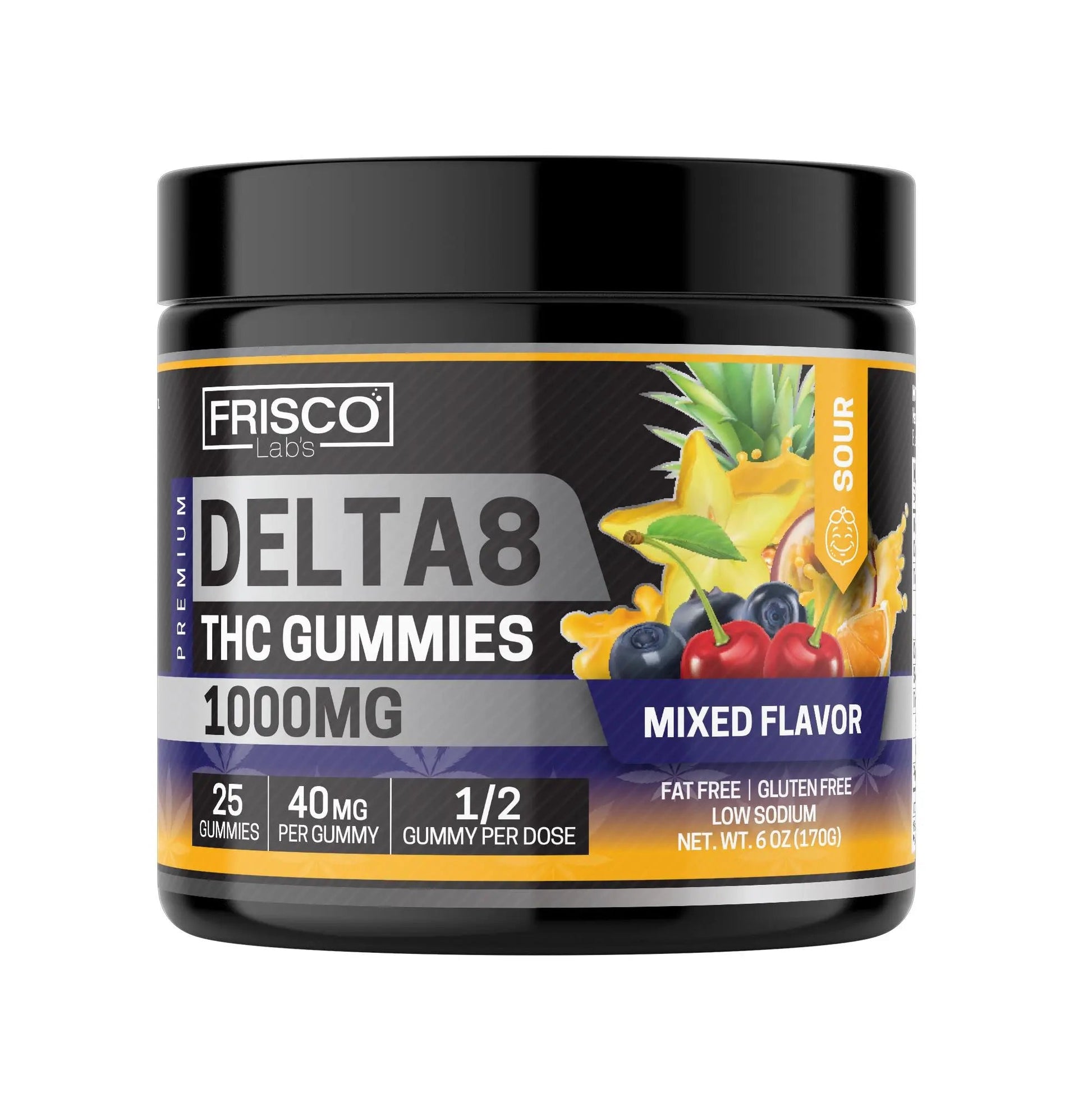 Delta 8 Gummies, Mix Flavor Sour - 1000mg | 25 Pcs Gummies Frisco Labs