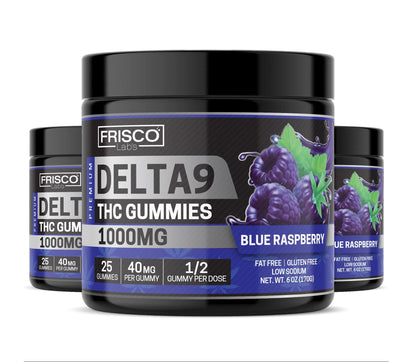 Delta 9 Gummies, Blue Raspberry - 1000mg | 25 Pcs Gummies - Frisco Labs