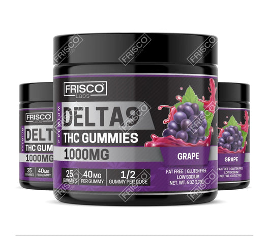 Delta 9 Gummies, Grape - 1000mg | 25 Pcs Gummies - Frisco Labs