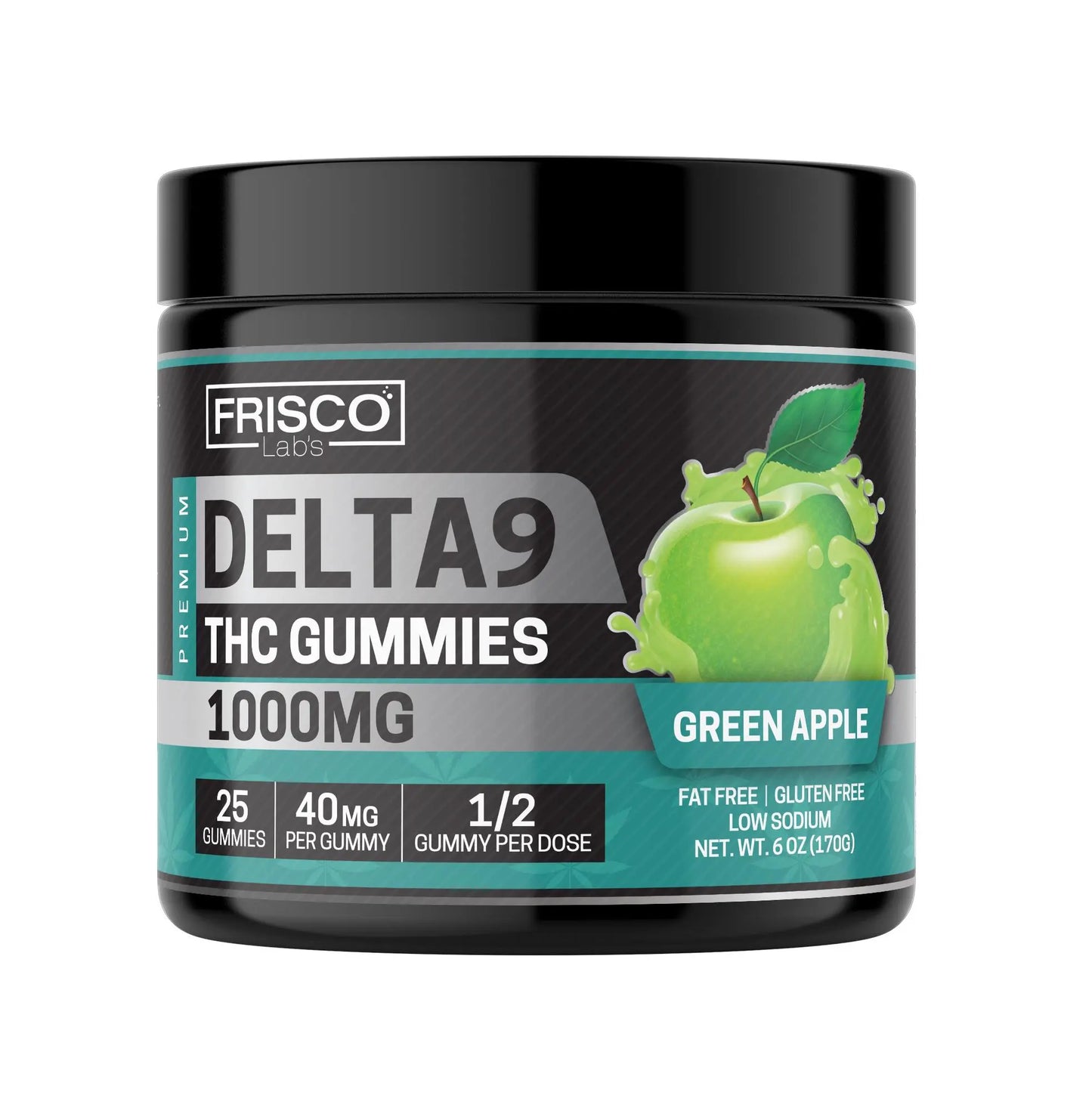 Delta 9 Gummies, Green Apple - 1000mg | 25 Pcs Gummies - Frisco Labs