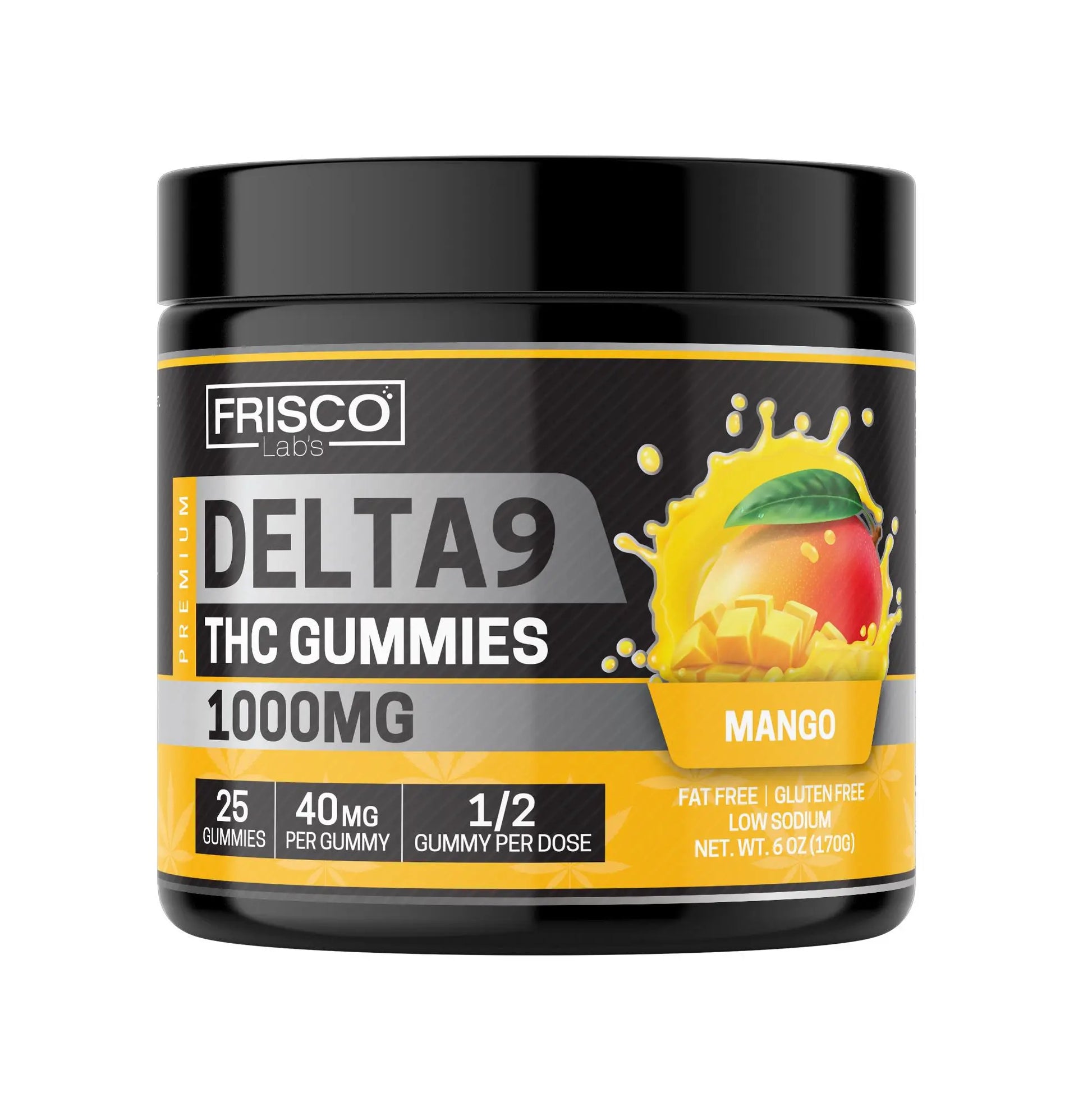 Delta 9 Gummies, Mango - 1000mg | 25 Pcs Gummies - Frisco Labs