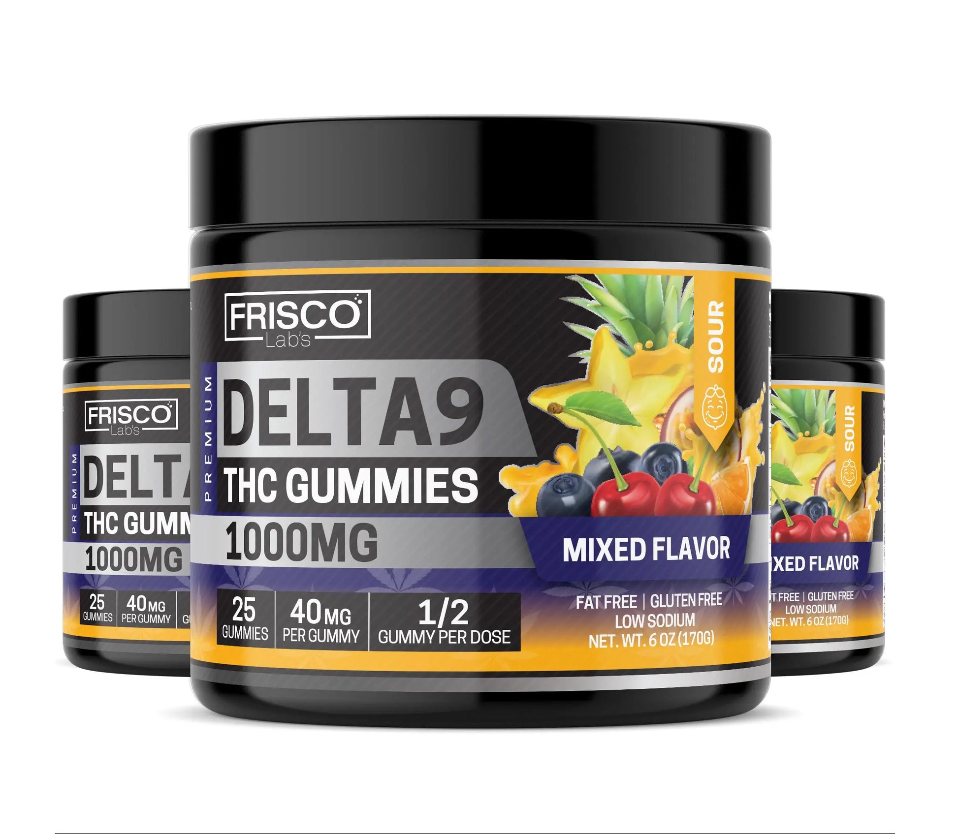 Delta 9 Gummies, Mix Flavor Sour - 1000mg | 25 Pcs Gummies - Frisco Labs