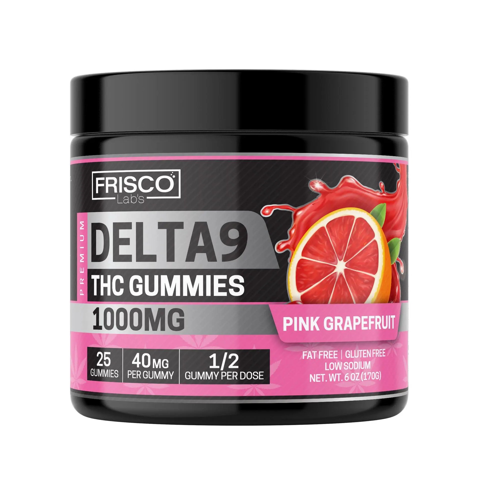 Delta 9 Gummies, Pink Grapefruit - 1000mg | 25 Pcs Gummies - Frisco Labs