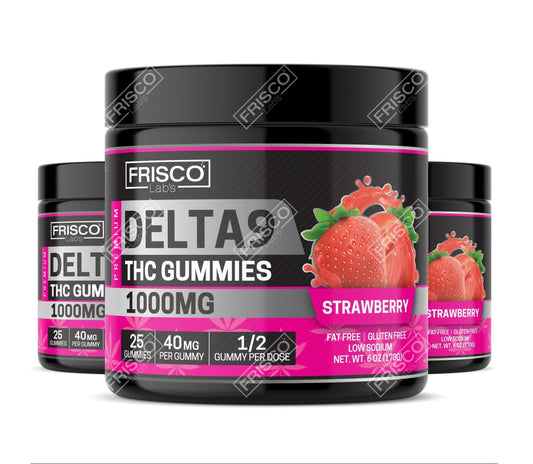 Delta 9 Gummies, Strawberry - 1000mg | 25 Pcs Gummies - Frisco Labs