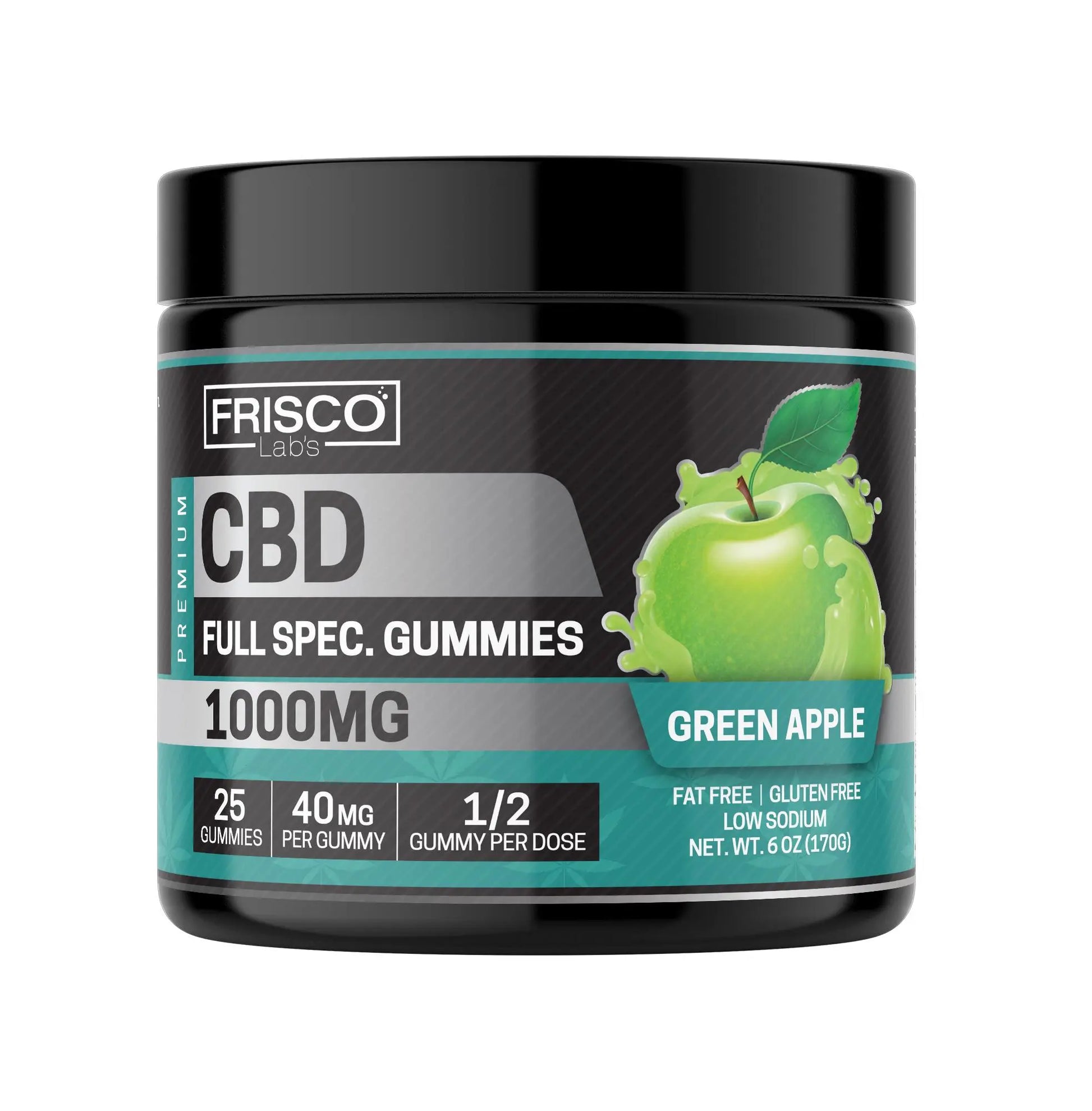 Full Spec. CBD Gummies, Green Apple - 1000mg | 25 Pcs Gummies - Frisco Labs