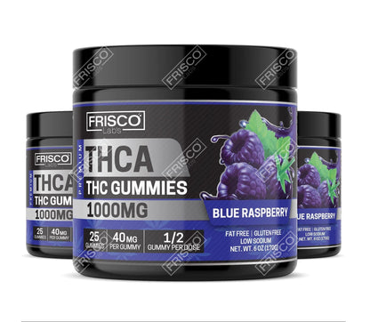 THCA Gummies, Blue Raspberry - 1000mg | 25 Pcs Gummies - Frisco Labs